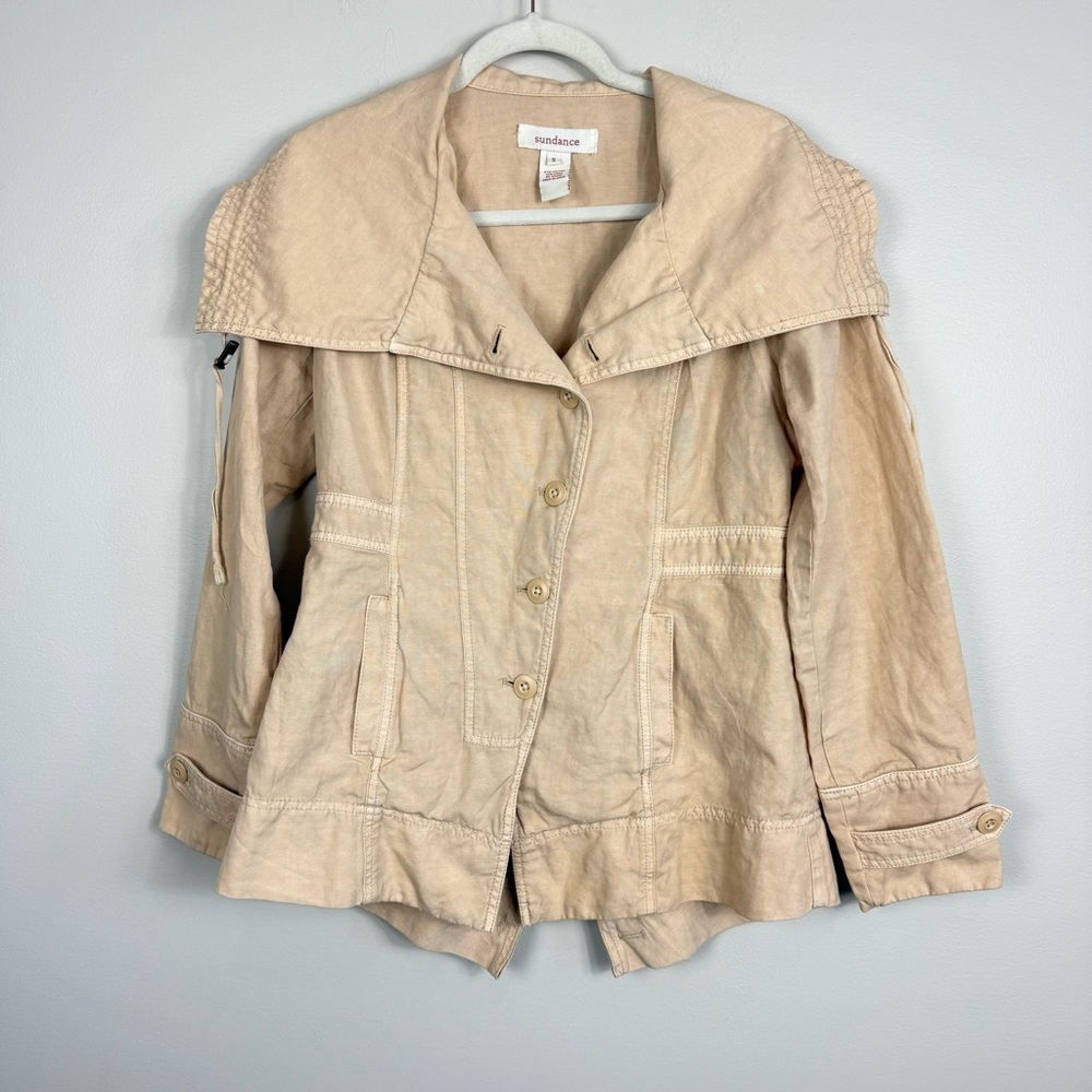 Sundance Every Angle Jacket Linen Blend Womens Small Tan Khaki Coat Outerwear